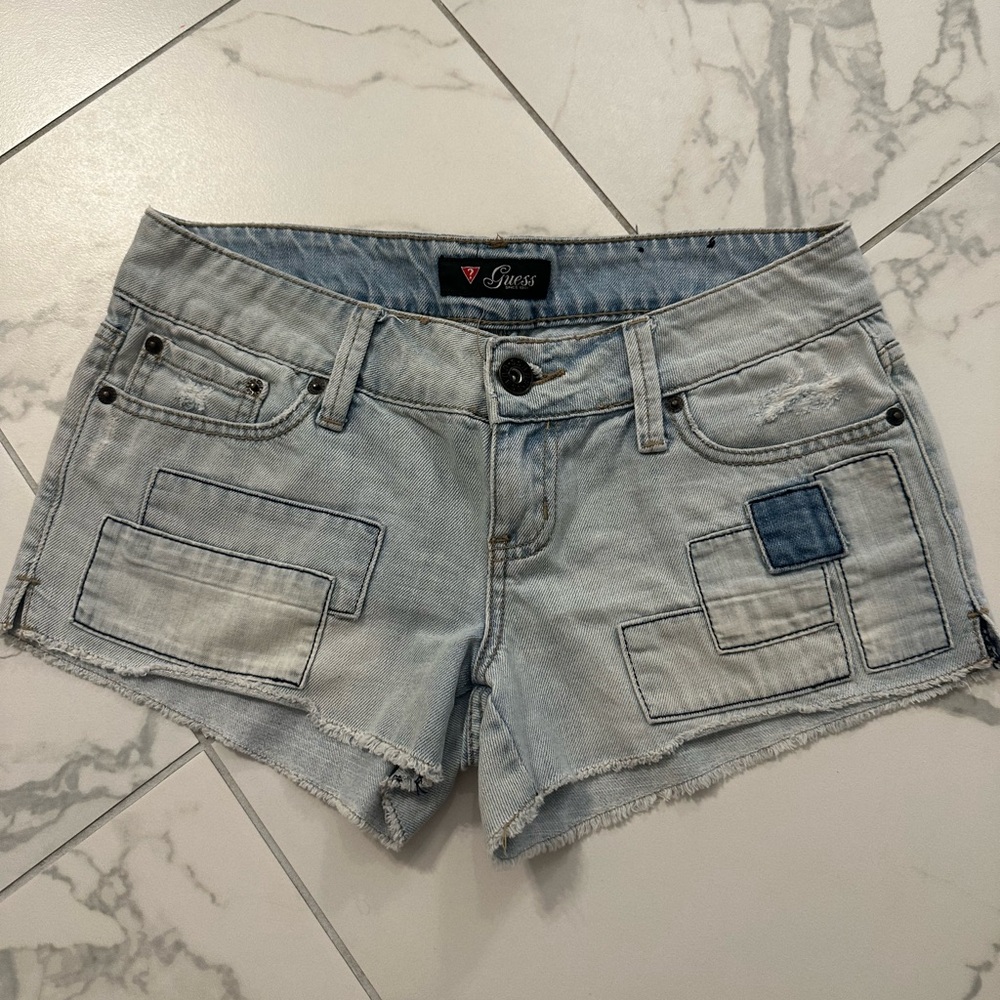 GUESS Light Blue Patchwork Denim Shorts